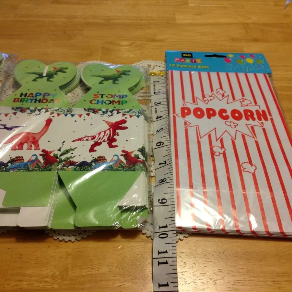 Party Supplies Bundle, Dino treat boxes and popcorn bags